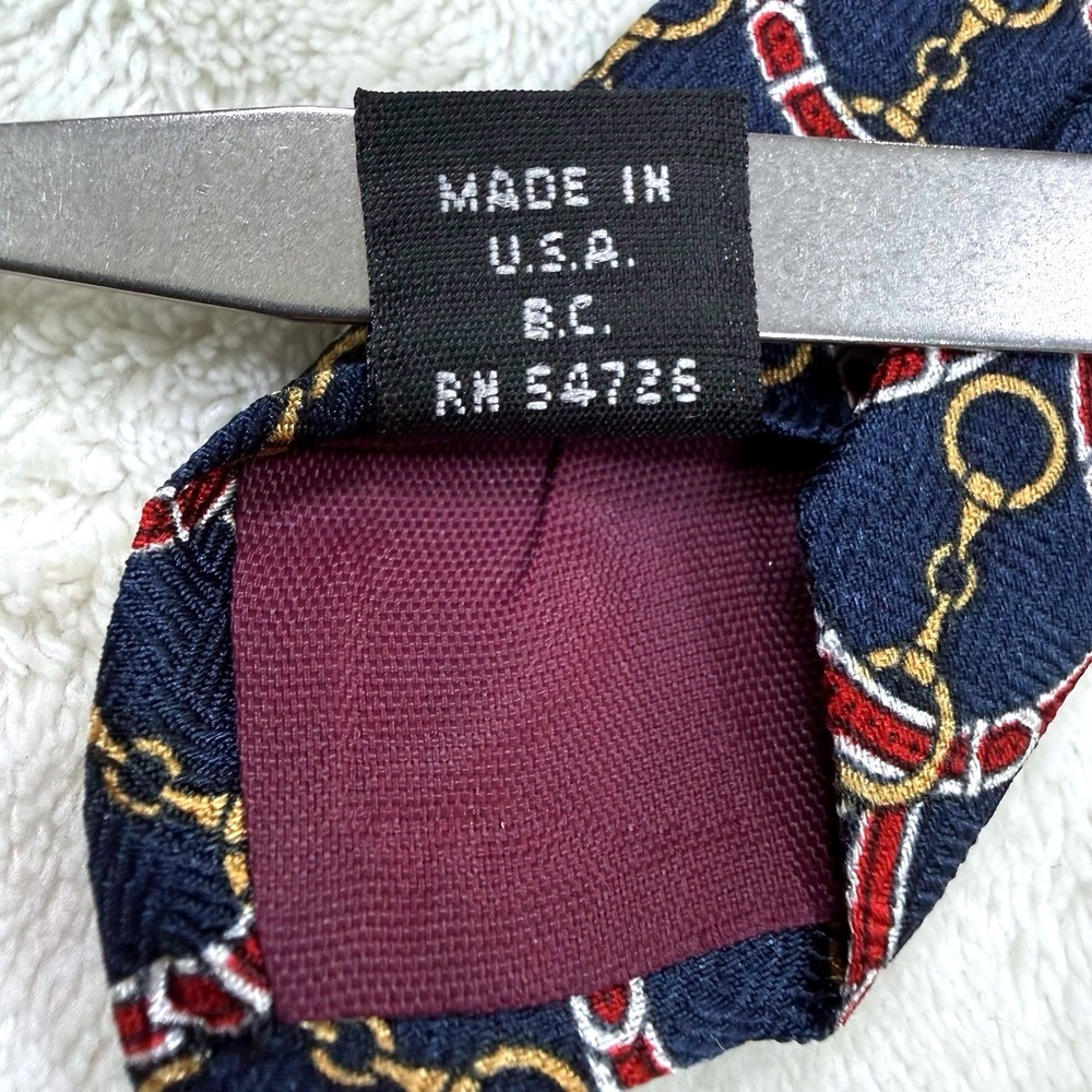 Tom James Silk Necktie Navy Red Gold Equestrian Horse Bit USA Designer Tie - Picture 10 of 12